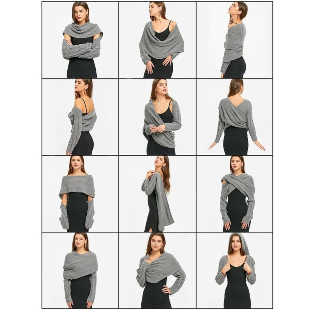 Unisex Warm Knit Scarf Sweater Shawl w/ Sleeves - Picture 4 of 6